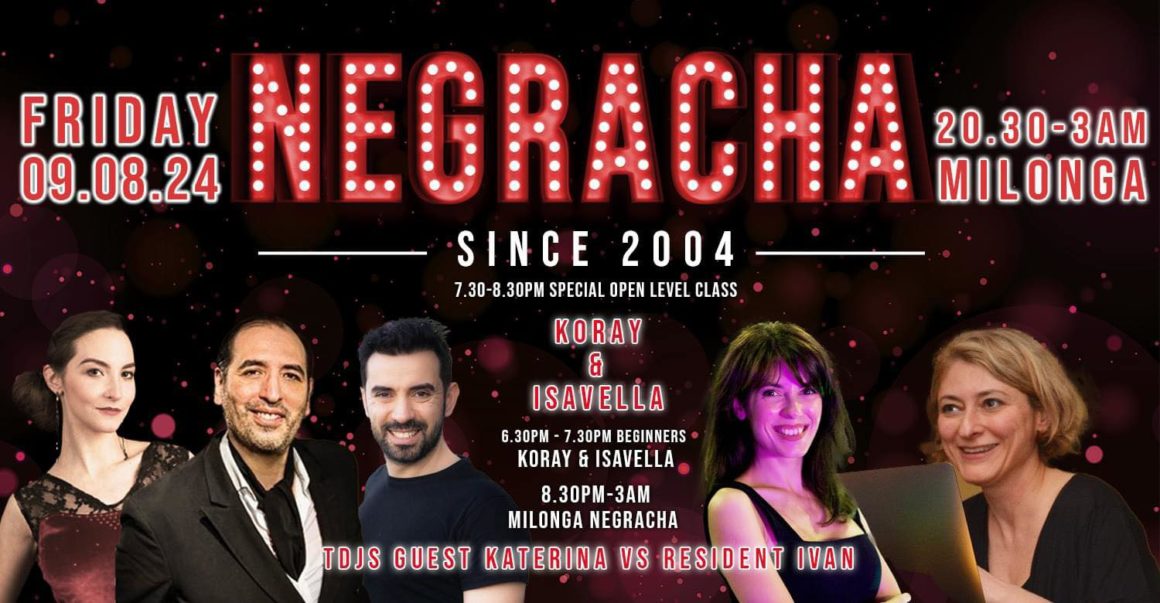 Negracha, World Champions Marcos Roberts & Louise Malucelli Schedule, Milonga Central is on Holiday!